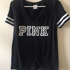 VS Pink t-shirt black and white stripes